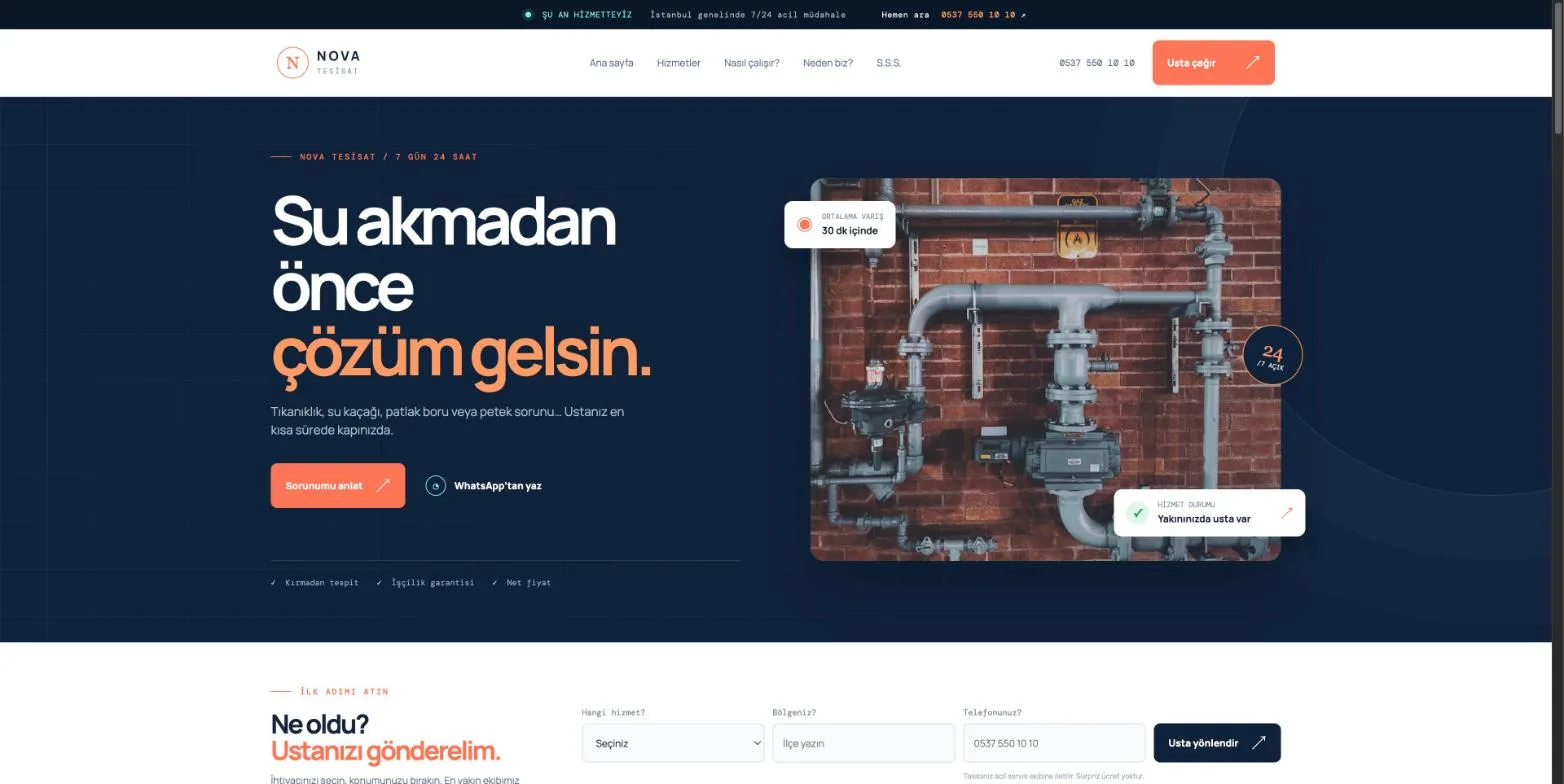 Nova Tesisat demo ekran görüntüsü