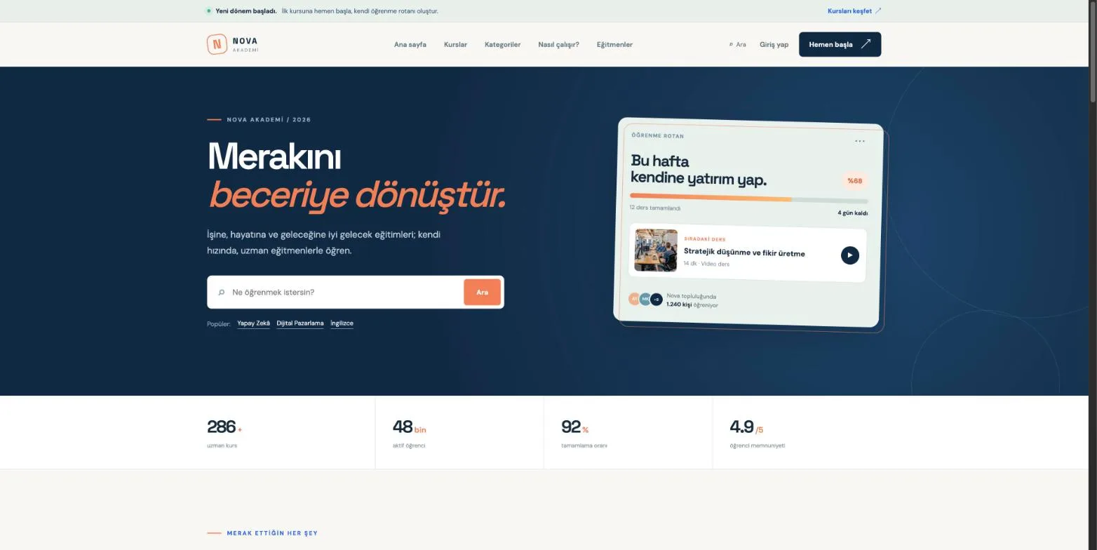 Nova Akademi demo ekran görüntüsü