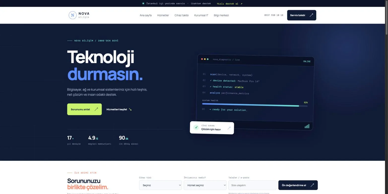 Nova Bilişim demo ekran görüntüsü